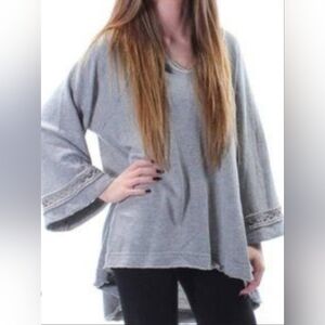 Free People Bell Crochet Gray High Low Sweatshirt Sz S